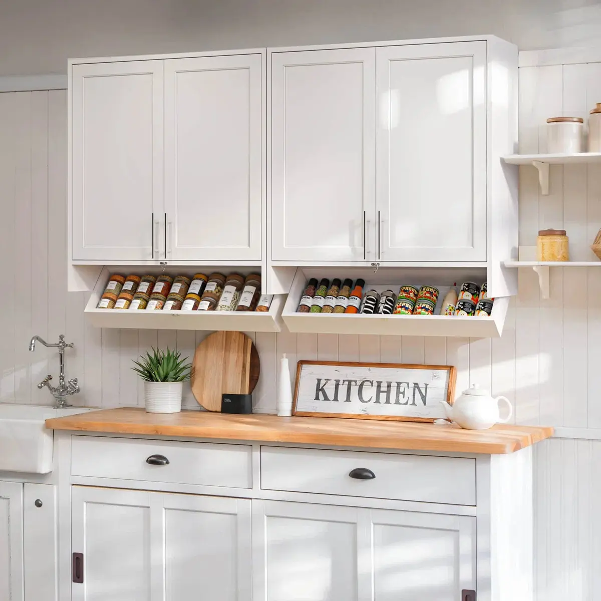 Wall Mounted Storage Cabinet with Tilt-Out Drawers,  White Shaker Cabinet with Adjustable Shelves for Kitchen Spice & Laundry Room deskmakeover