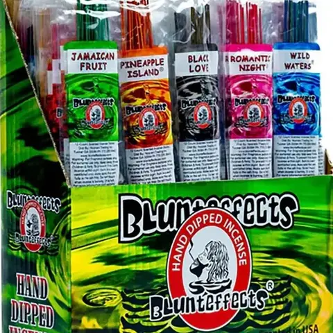 Blunteffects Hand-Dipped Scented Incense Sticks - Premium Pouch Pack Variety Sets, 48 Assorted Fragrances (Including Fruity), 11 in USA-Made Stress Relief Freshener, 45min Burn Time, Clean & Even Burn, Auspicious for Meditation, 1 Incense Holder