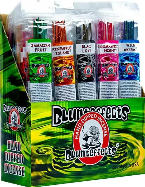Blunteffects Hand-Dipped Scented Incense Sticks - Premium Pouch Pack Variety Sets, 48 Assorted Fragrances (Fruity Included), 11" Long USA-Made Freshener, Stress Relief Casual Room Aromatherapy, Long Burn Time, 1 Incense Holder (All Seasons Use)
