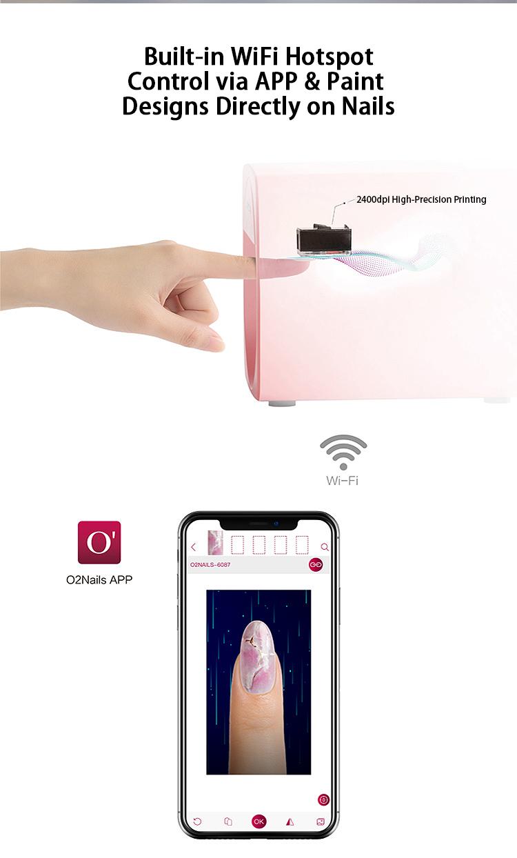 O2Nails Pro 3D Nail Printer Machine, Digital Mobile Nail Art Printer with APP Control, for Salon & Home Use, Custom Photo Printing/Print About 450 Times/10s Fast Printing, DIY Design Nail Art Pink