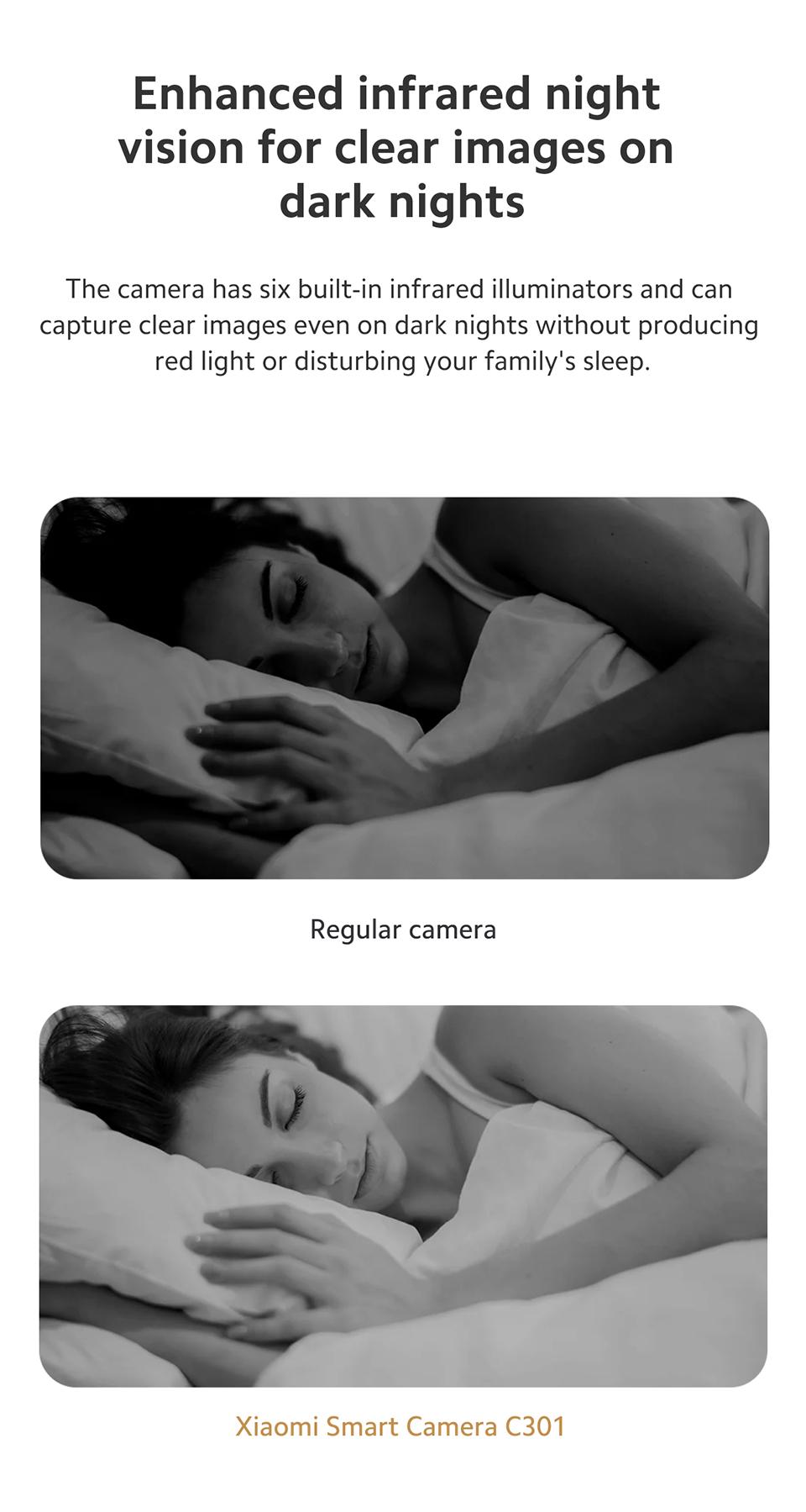 Xiaomi Smart Camera C301 Wireless 3MP ultra-clear visual experience, Human detection and active alert, Night Vision, Real-time two-way voice calls Safety Card Chip Lens