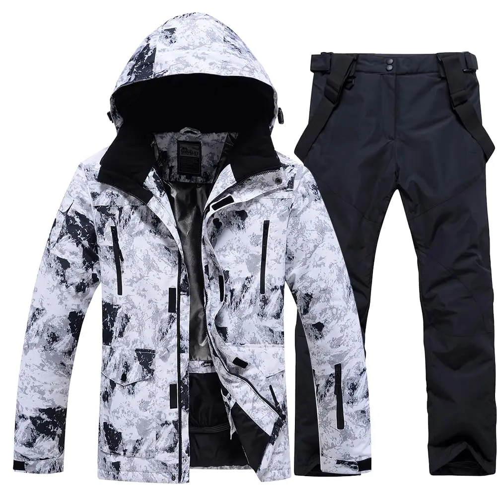 YEEFINE Men's 2-Piece Waterproof Outdoor Sportswear, Skiing Jacket and Pants Set, Warm Winter Snowboard Suit for Outdoor Activities