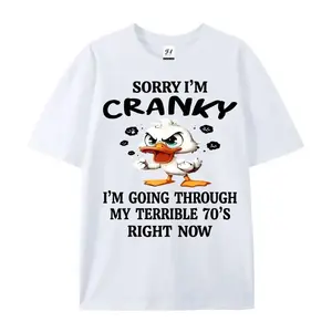 Funny 70s Duck Graphic Tee, 100% Cotton Casual Crew Neck Outfit, Unisex Top