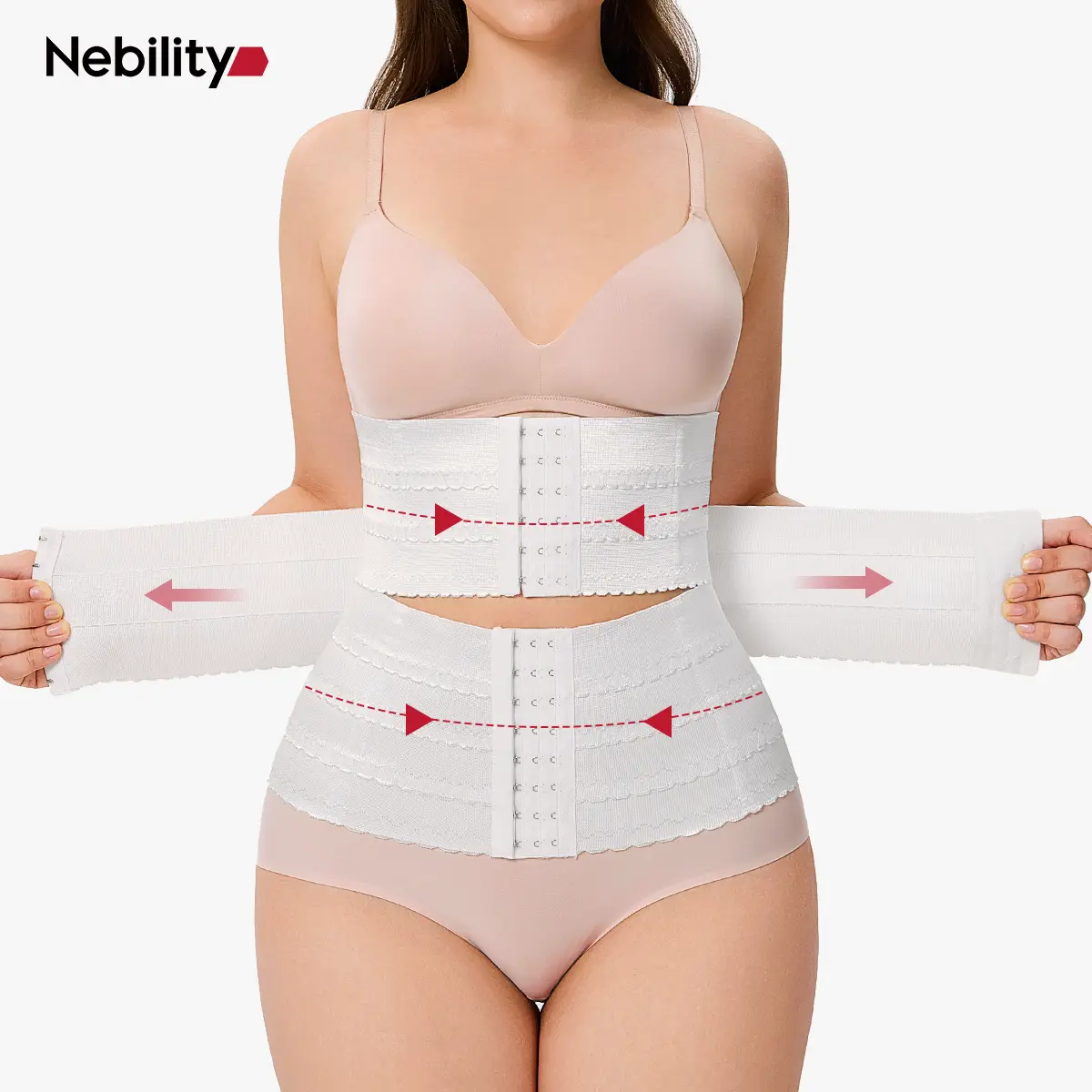 Nebility Women's Breathable Sports Belt Shapewear - Waist Slimming Double Waist Band, Adjustable Hook Strap Waist Trainer Basic ComfortCompression with Tummy Control Tuck, Minimalist Fit AdjustableWaistband Body Shaping Set #Back To School