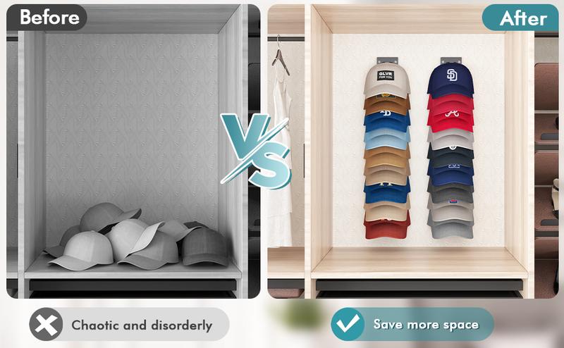 Baseball Cap Organizer 2-Pack Wall-Mounted Hat Rack Hook Holds Up to 18 Hats Multi-Layer Storage Adjustable Self-Adhesive or Screw Installation Valentine Gift  valentines gift for bf home