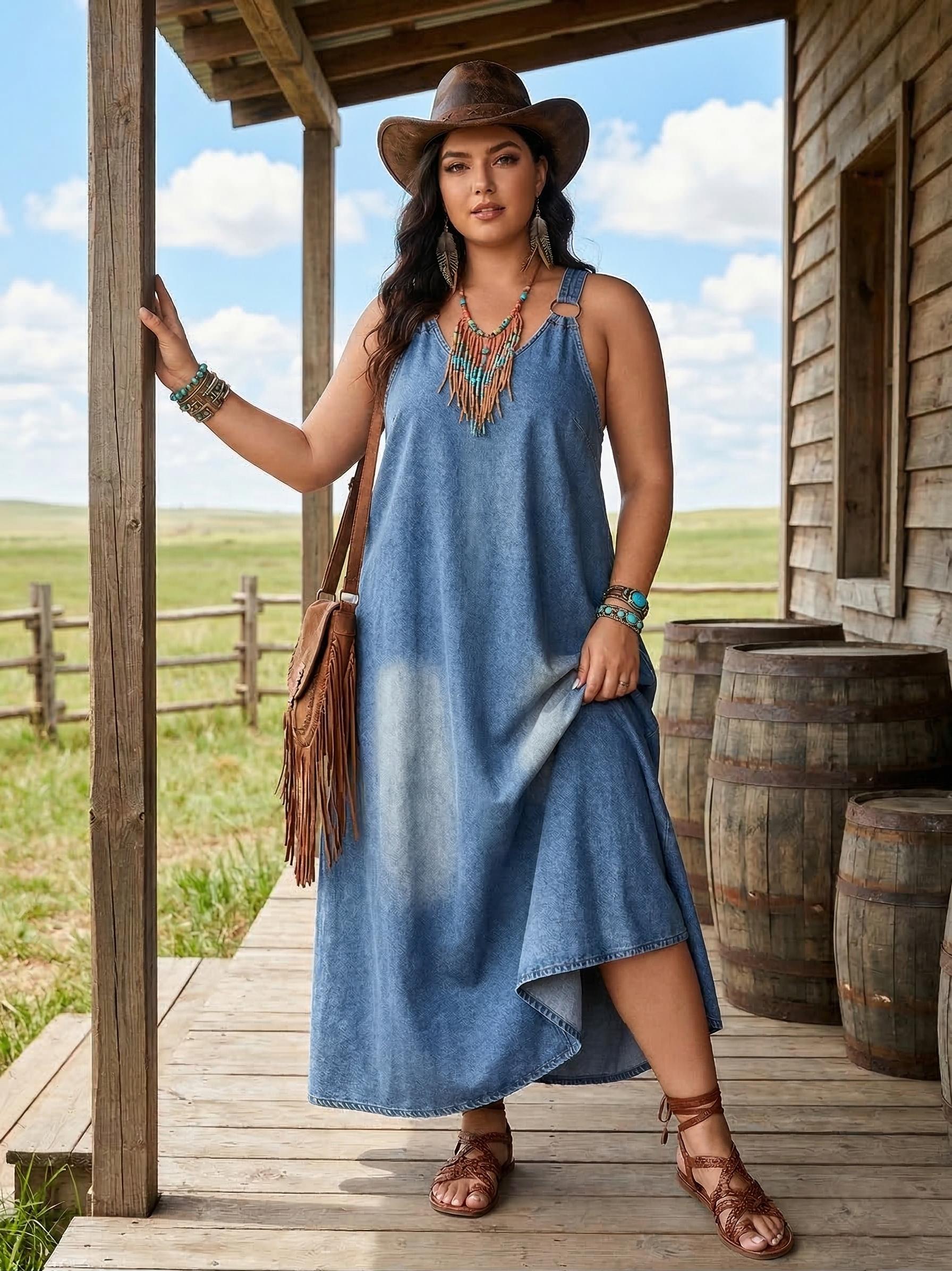 Elengatine Women’s Sleeveless Denim Maxi Dress with Adjustable Cross Back Straps, A-Line Design, Lightweight Summer Casual Dress for Vacation or Everyday Wear, Medium Blue Wash, Versatile and Stylish Dress, Available in Multiple Sizes