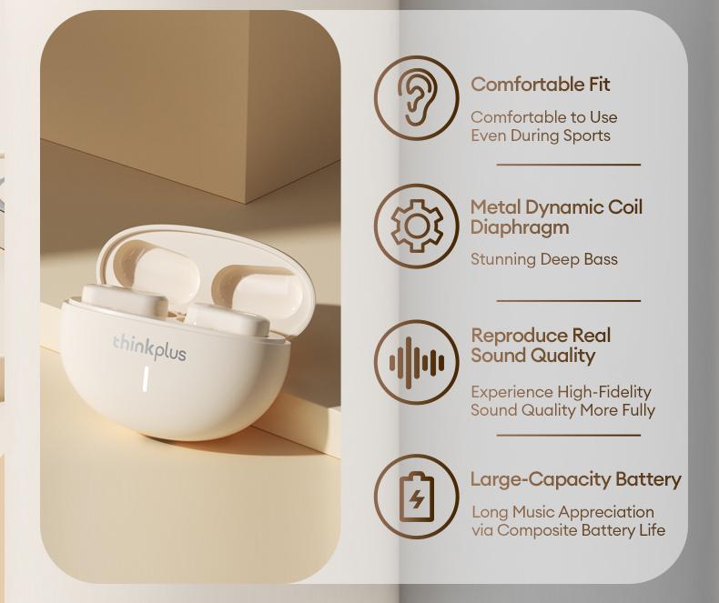 Lenovo LP19 In-Ear Wireless Earbuds with Bluetooth 5.1 for Faster, More Stable Connection, 360° Surround Sound, Hi-Fi Audio Quality, Smart Compatibility, Wireless Headphones for Music & Phone Calls