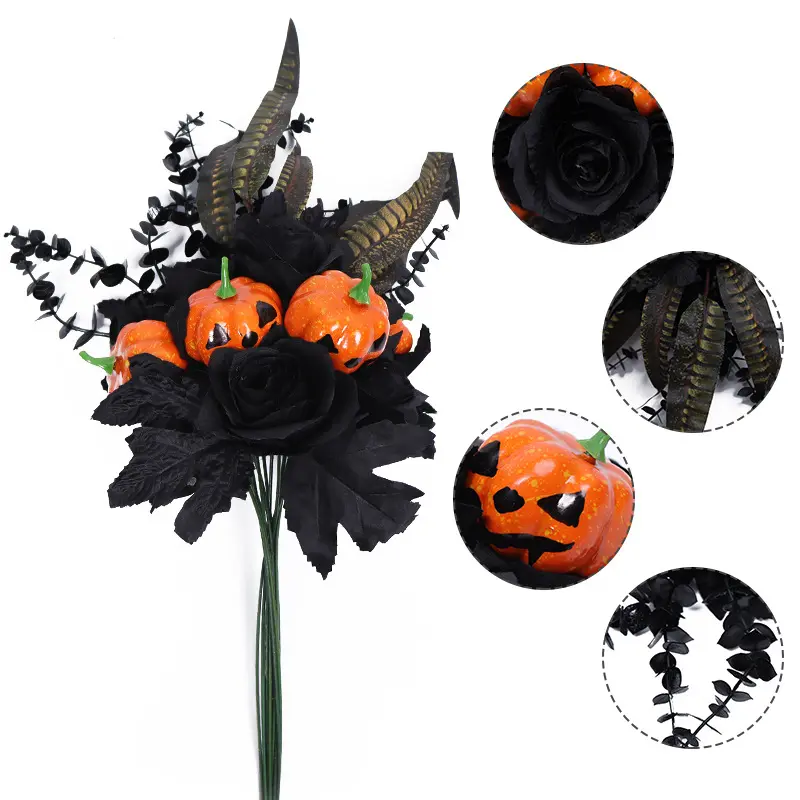 Halloween Artificial Flower Bouquet, Rose Pumpkin Ghost Hand, Home Decor Party Decoration, Halloween Floral Arrangement