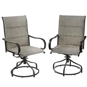 Arlopu Patio Padded Swivel Chairs Set of 2, Outdoor 360° Dining Chairs W/Metal Rocking Frame, All-Weather Textilene Heavy-Duty Furniture W/High Back & Armrest, for Garden, Backyard, 330LBS