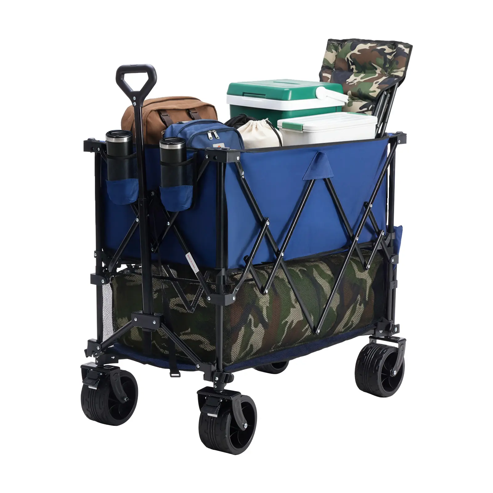 Sweetcrispy Heavy Duty Collapsible Foldable Wagon - Double-Decker, 440 lbs Load Capacity, 320L, Brakes, Flexible Handle, All-Terrain Tires, Oxford Fabric, Folded Carry, for Grocery, Camping, Gardening (Home Improvement Building Supplies Trollies)