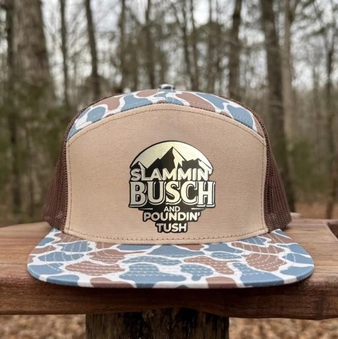 Slammin Busch & Poundin Tush Leather Patch Trucker Hat, Camo/White/Bottomland 7 Panel Trucker Hats, Fitted Unisex Baseball Cap Basic Casual Style | Outdoor Hunter Gift Slammin Busch & Poundin Tush Leather Patch Trucker Hat, Camo/White/Bottomland 7 Panel Trucker Hats, Fitted Unisex Baseball Cap Basic Casual Style | Outdoor Hunter Gift