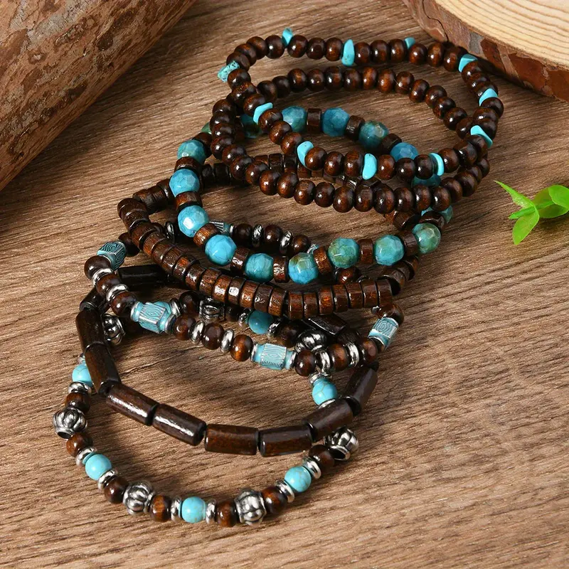 7Pcs Bohemian Retro Unisex Bracelet Set | Handmade Coconut Shell & Wood Beads with Turquoise Accents | Perfect for Daily Wear & Gift 7Pcs Bohemian Retro Unisex Bracelet Set | Handmade Coconut Shell & Wood Beads with Turquoise Accents | Perfect for Daily Wear & Gift