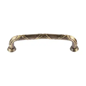 Utopia Alley HW442/3/4AB Riga Pull Handle/Knob - Decorative Cabinet Drop Pull Handles/Knobs for Cabinets and Drawers - Vintage Cabinet Hardware with Hand Finished Antique Brass - Metal Drawer Pull Handle/Knob, knob/3.75"/5" center to center