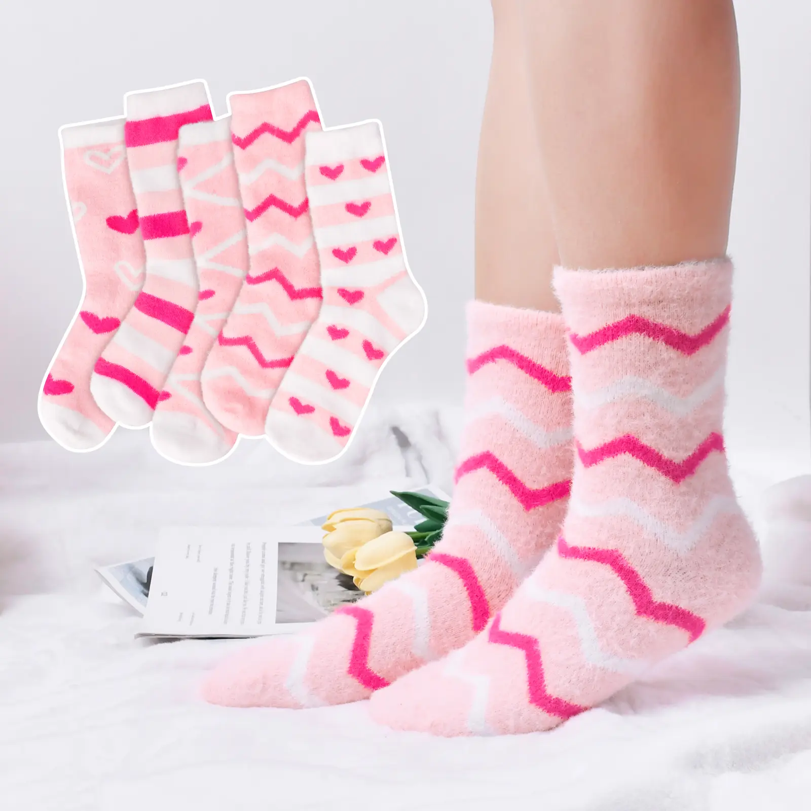 Women's Soft Fuzzy Stocking Socks - Warm, Thick Plush Slipper Socks for Home Winter Lounge, Fuzzy Socks