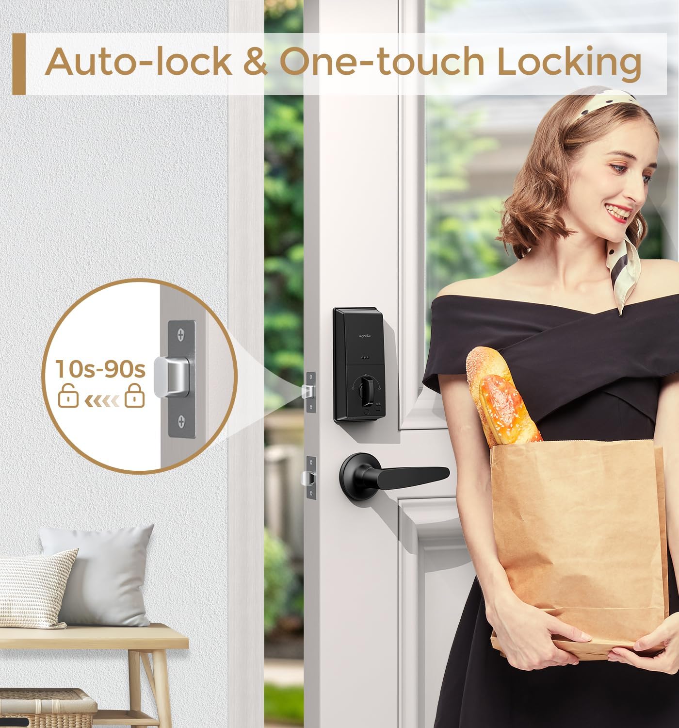 ARPHA D180 Keyless Door Lock with 50/100 Codes, Smart Lock with Anti Peeping Password, Keypad Deadbolt One Touch Locking, Auto Lock, Easy Install.Multiple styles to choose from, APP version&no APP version; With door handle&without door handle