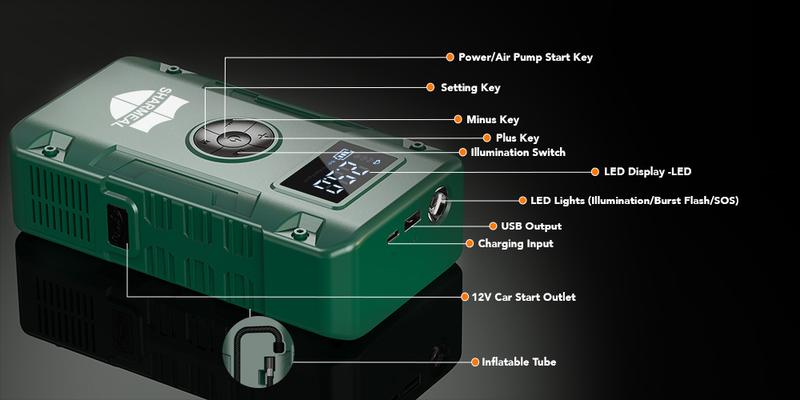 6000A Portable Car Jump Starter with Air Compressor 12VBattery Jump Starter Booster for 10 Gas and up to 9.0LDiesel Vehicles 6000A Portable Car Jump Starter with Air Compressor 12VBattery Jump Starter Booster for 10 Gas and up to 9.0LDiesel Vehicles