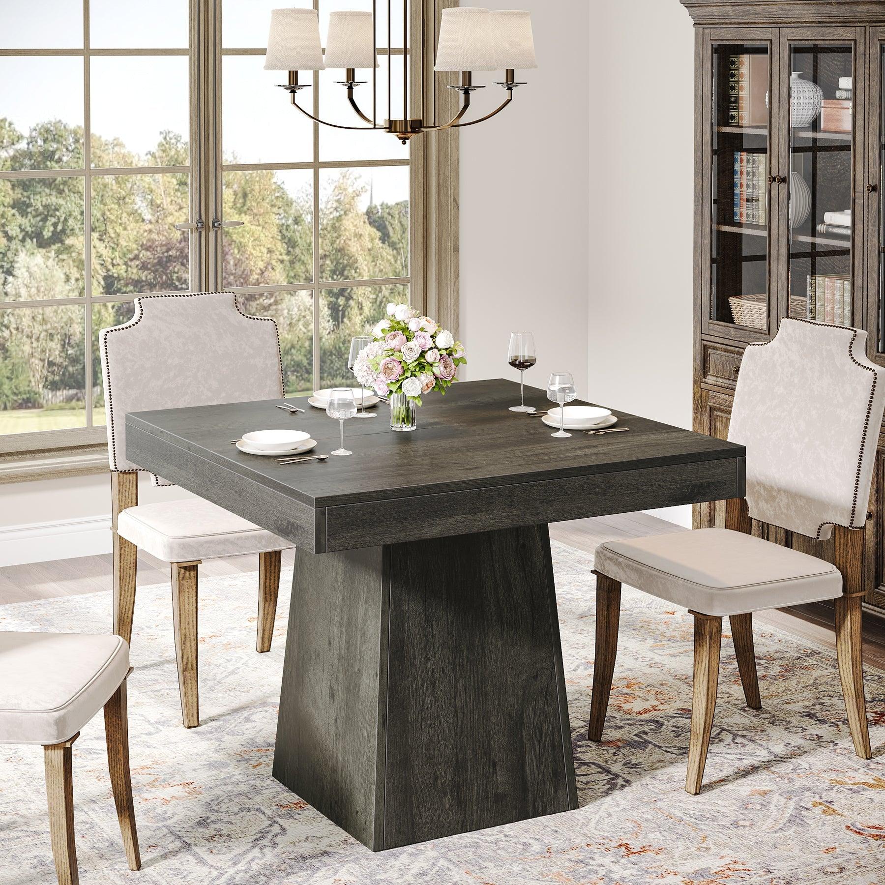 Spaco Square Dining Table for 4 - 31.5-Inch Farmhouse Kitchen Table with Sturdy Pedestal Base, Space-Saving Small Table for Dining & Living Rooms