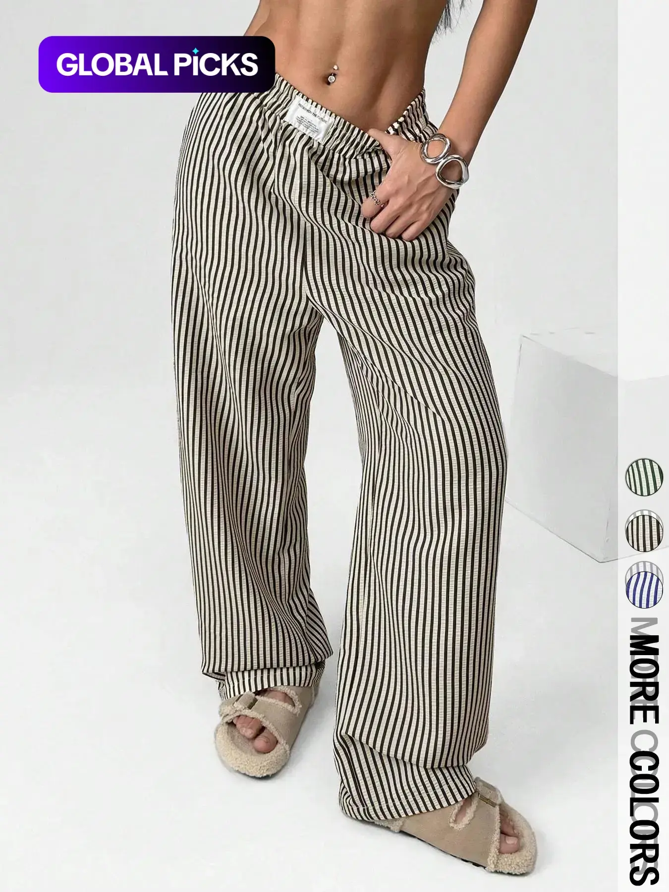 Women's Striped Woven Textured Loose Wide Leg Baggy Pants, Casual Lounge Pants for All Seasons, Stylish and Comfortable Long Trousers, Casual Fashion Trousers, Perfect for Casual and Formal Wear, Chic, Casual Style Bottoms