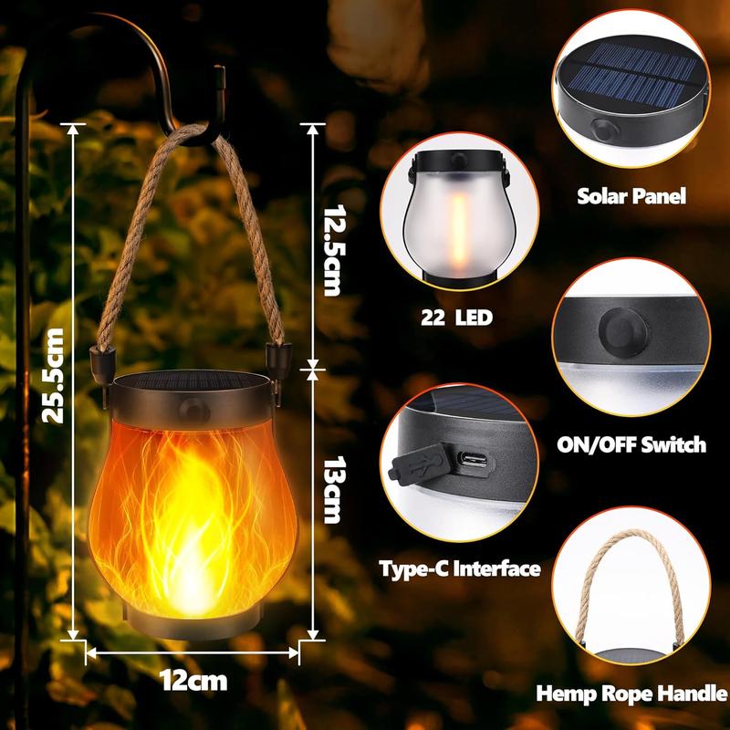 BougeRV 5.5 inch Solar Lantern Outdoor Lights 2025 new, Upgraded Flickering Flame Solar Lantern Outdoor Waterproof Lights, Solar Lanterns for Patio Garden Decoration, Flame Garden Lanterns for Outdoor Patio Trail Decorations, Holiday Decoration