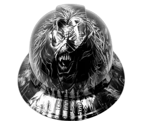 B&W Heavy Metal Mascot Scream - Custom Hydro Dipped Full Brim Hard Hat