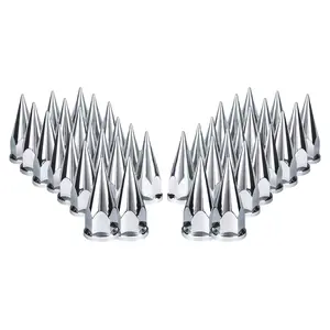 TORQUE 40 pcs of 33mm Chrome Spike Screw-on Lug Nut Covers for Volvo & International & Peterbilt & Kenworth & Mack & Freightliner (Cascadia, Columbia, M2, FLD) Semi Trucks (4 x TR10570)
