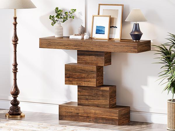 Tribesigns Farmhouse Console Table, 42.5-Inch Narrow Wood Sofa Table Behind Couch with Geometric Base, Industrial Entryway Accent Table for Living Room, Hallway, Entrance, Rustic Brown Tribesigns Farmhouse Console Table, 42.5-Inch Narrow Wood Sofa Table Behind Couch with Geometric Base, Industrial Entryway Accent Table for Living Room, Hallway, Entrance, Rustic Brown