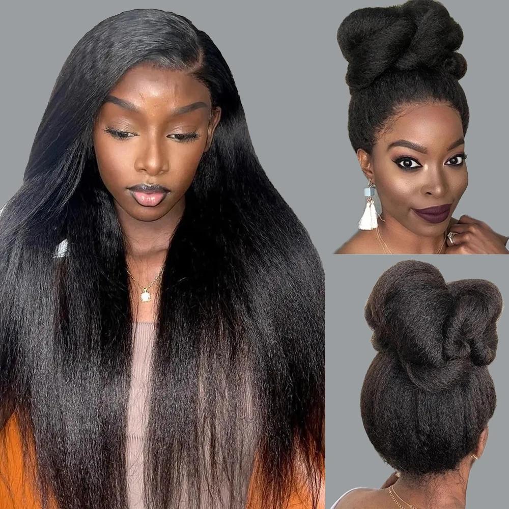 MYLOCKME Women's 360 Glueless Full Lace Wig, 180 Density Brazilian Hair, 32-34 Inch Kinky Yaki Straight, 13x6 HD Lace Frontal, Preplucked Human Hair Wig MYLOCKME Women's 360 Glueless Full Lace Wig, 180 Density Brazilian Hair, 32-34 Inch Kinky Yaki Straight, 13x6 HD Lace Frontal, Preplucked Human Hair Wig