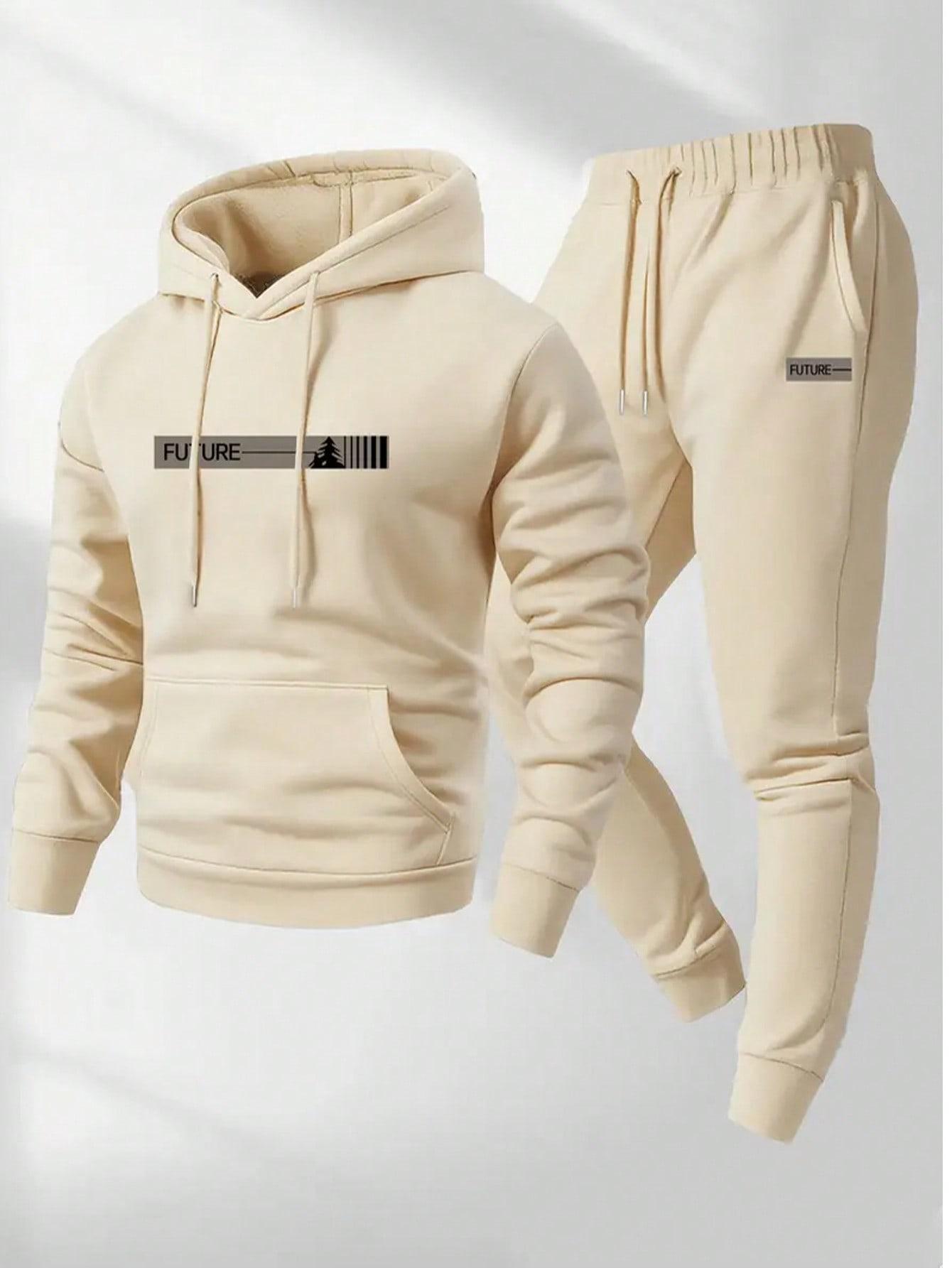 Men's two-piece set, casual round neck long sleeved hooded sweatshirt and sweatpants set, suitable for winter and autumn, sportswear set, hooded sweatshirt, sweatshirt, sweatpants