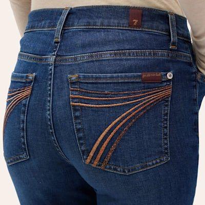 7 For All Mankind Women's Dojo Rebellion Dark Wash Metallic Ombre Stitched Trouser Jeans