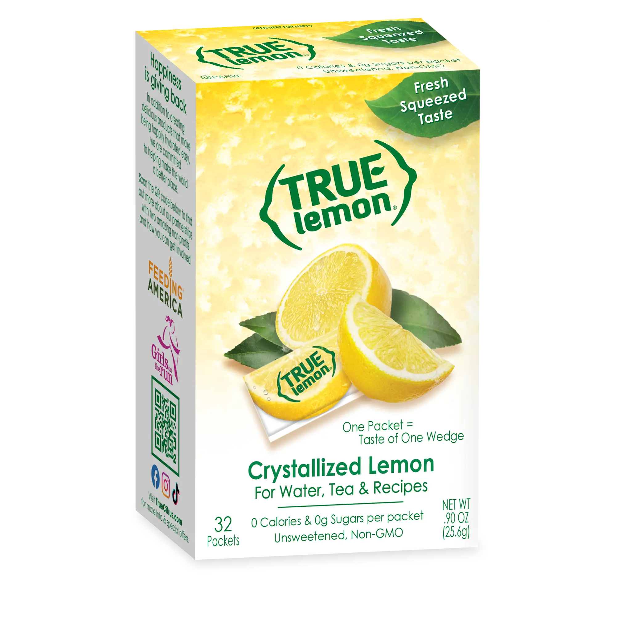 True Lemon Crystallized Lemon Packets | Fresh-Squeezed Taste | 0 Cal, 0 Sugar, Unsweetened | Non-GMO