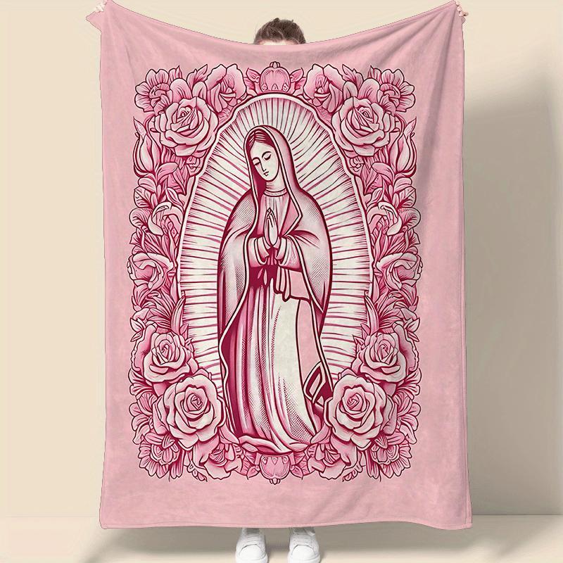 1 Piece Cozy Pink Virgin Mary Blanket-Super Soft Velvet with Floral Pattern, Perfect Gift for Mom, Grandma, Birthday and Valentine's Day, Perfect for Sofa, Bed, Travel and Living Room, multifunctional Blanket | Floral Blanket | Plush Texture,Meditation 1 Piece Cozy Pink Virgin Mary Blanket-Super Soft Velvet with Floral Pattern, Perfect Gift for Mom, Grandma, Birthday and Valentine's Day, Perfect for Sofa, Bed, Travel and Living Room, multifunctional Blanket | Floral Blanket | Plush Texture,Meditation