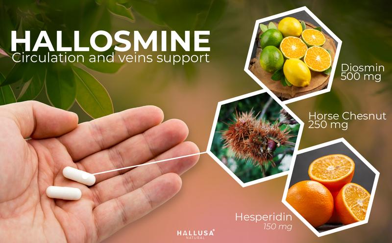 HALLUSA NATURAL HALLOSMINE XTRA 180 Capsules + FREE Veins Cream Diosmin Horse Chestnut Hesperidin Circulation Vein Health Support Supplement HALLUSA NATURAL HALLOSMINE XTRA 180 Capsules + FREE Veins Cream Diosmin Horse Chestnut Hesperidin Circulation Vein Health Support Supplement