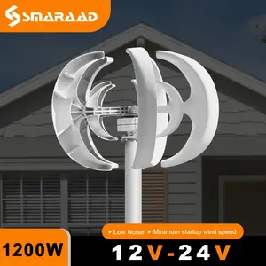 SMARAAD Household Wind Turbine 1200W 12V 24V 48V Wind Turbine Generator White Lantern Vertical Wind Generator 5 Blades Wind Turbine Kit With MPPT Controller