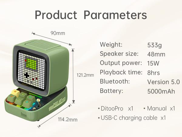 Divoom Ditoo Programmable Pixel Art LED Bluetooth Speaker Showing Clock Emoji DIY Design for Home Wedding Party Decoration with Wireless App Control Mini Gift Audio Smartphone Pink