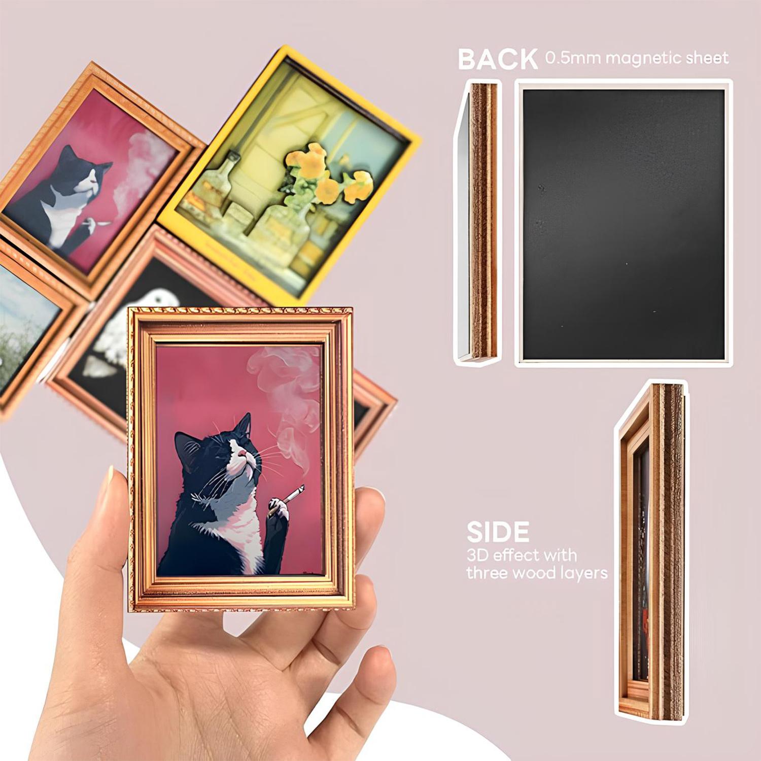 Cute Cat Refrigerator Magnets, Adorable Black & White Cat Design, Funny Wooden Rebellious Cat Smoking Art Print Fridge Magnets, Strong Magnets Refrigerator for Home Kitchen Office Decor