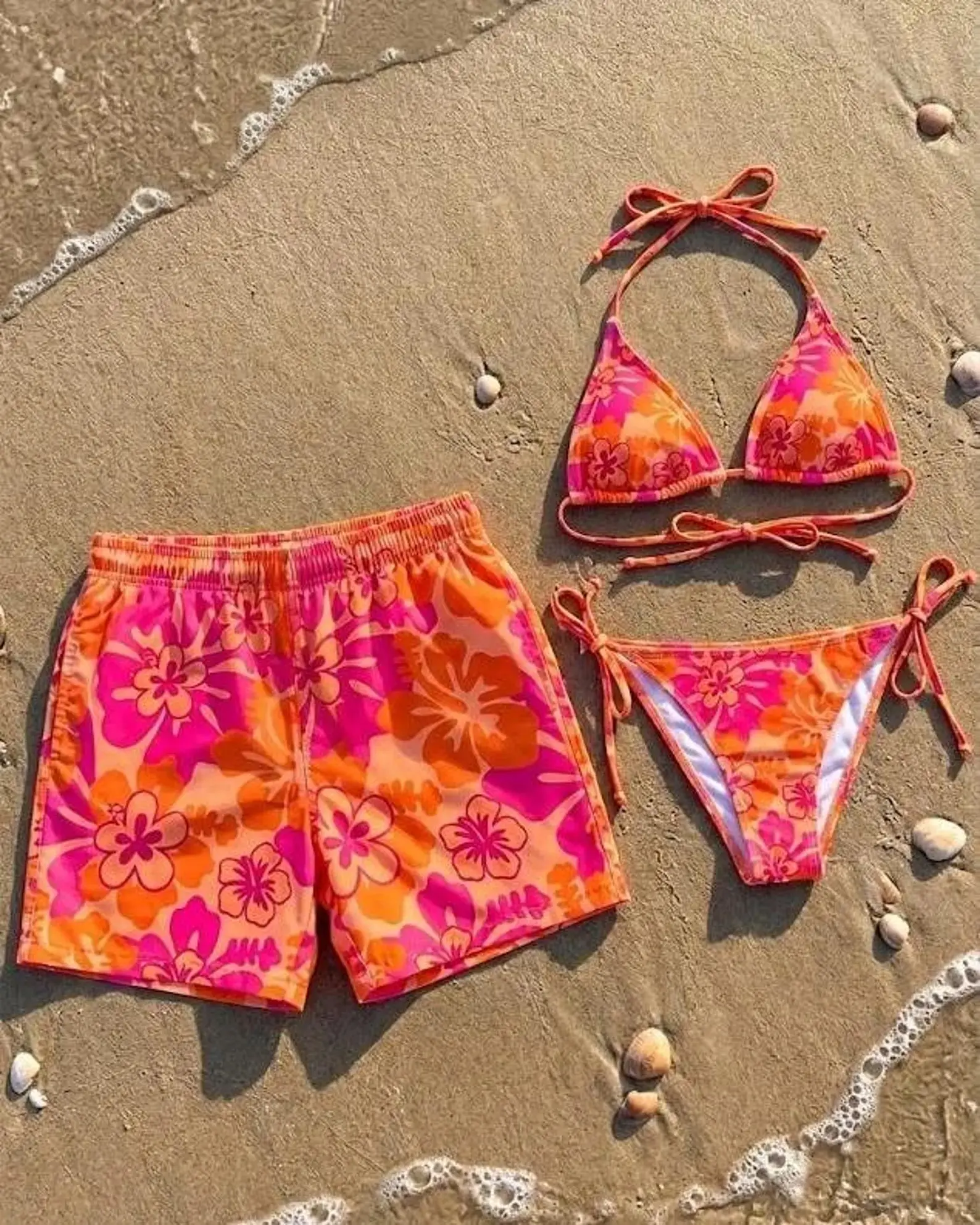 Couple Matching Swimwear  Tropical Floral Bikini & Shorts | Beach Vacation Set