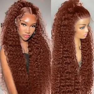 ZLIKE 28 Inches Reddish Brown Deep Wave Wigs Transparent Lace Closure Human Hair 180% density Wigs For Women High-Quality Hair Extensions tiktokshopspringglowup