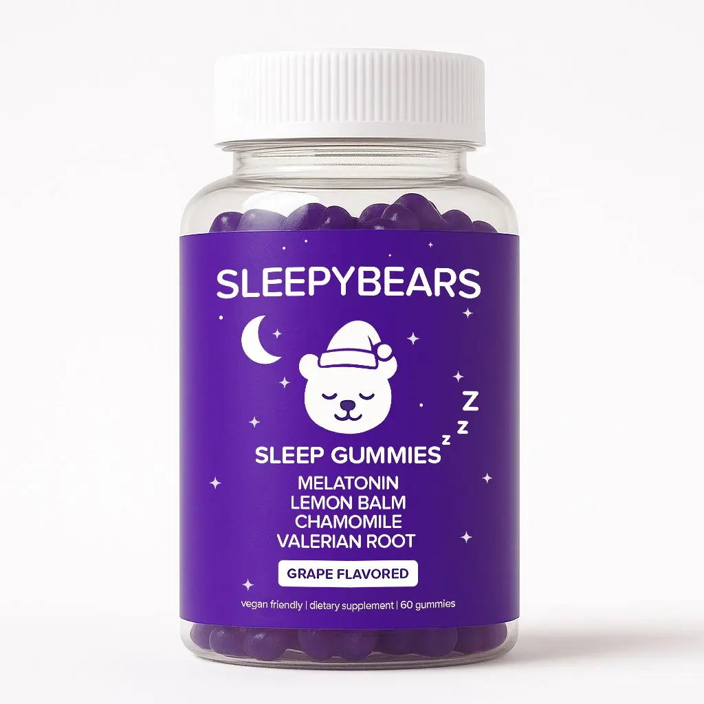 CBB SleepyBears Sleep Gummies | Melatonin, Lemon Balm, Chamomile & Valerian Root | The Nighttime Gummies Worth the Hype  | Grape Flavor | One Month Supply | 60 Gummies