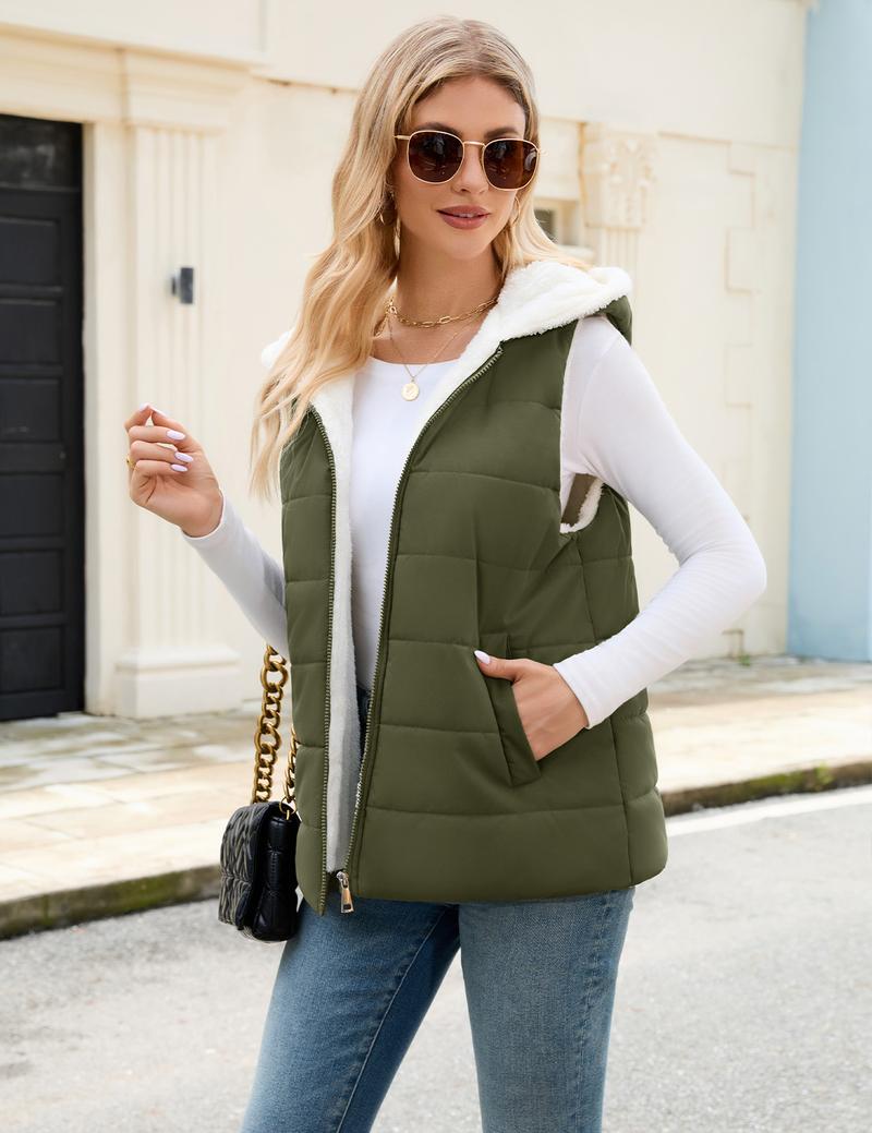 UMIPUBO Womens Sherpa Fleece Vest Warm Sleeveless Jacket 2025 Winter Coat Fall Zip Up Hoodie Reversible Outwear with