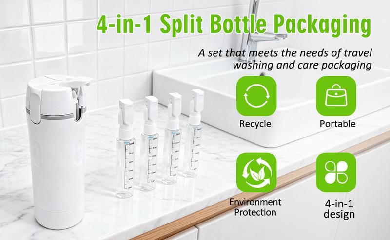 4-in-1 Travel Dispenser Bottle, Leak-Proof Refillable Silicone Squeeze Container with Lock, Compact and Lightweight Toiletry Organizer, Easy to Carry, Ideal for Business Trips, Vacations, and Frequent Travelers