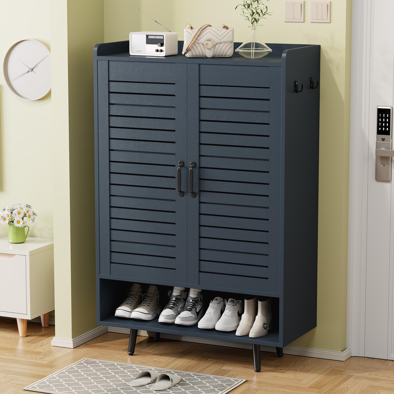 COZPAW Rattan Shoe Cabinet with 2 Flip Drawers, Shoe Storage Cabinet for Entryway, Narrow Shoe Rack Cabinet, Freestanding Hidden Shoe Organizer for Hallway, Living Room