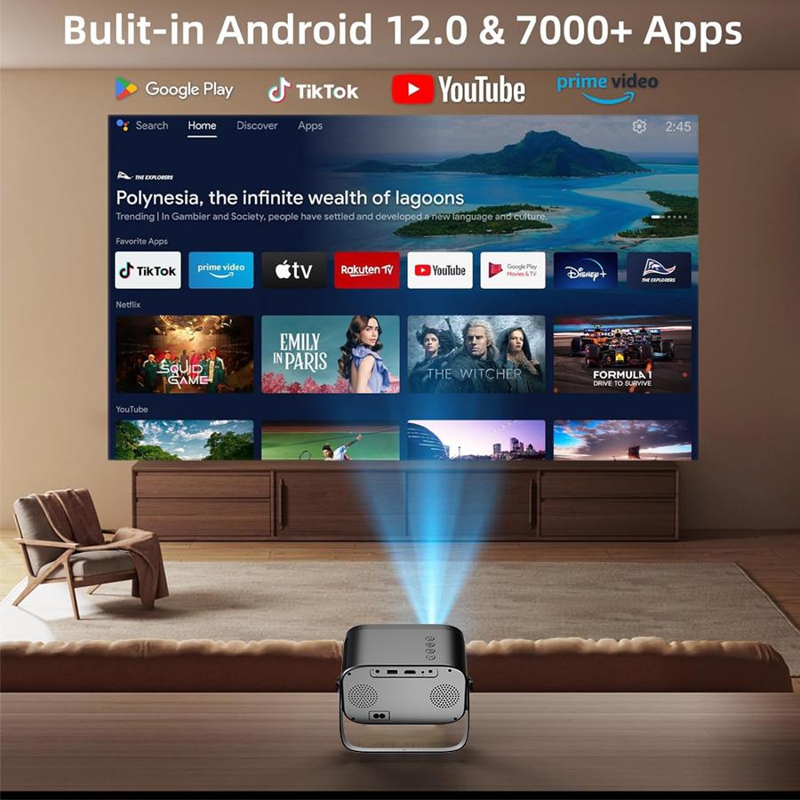 Projector,Support 4K/1280P HD Bluetooth Projector with Speaker,Outdoor Portable Movie Mini Projector,Compatible with Laptop,Smartphone,TV Stick,Xbox,PS5,Best Birthday Gift Screen Usb Audio Flash