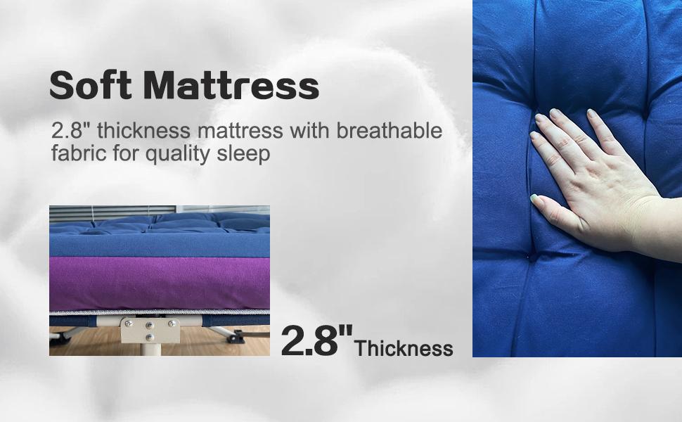 Outdoor Folding Camping Cot with Mattress, Heavy Duty Sleeping Cot with Carry Bag, Up to 900 Lbs, Portable Guest Bed for camping, Travel, Outdoor & Indoor Use