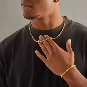 925 Sterling Silver Twisted Rope Chain Necklace & Bracelet 2-Piece Set, Classic & Elegant Style, No Stones Setting, Plated Jewelry, Ideal for Daily Wear & Gifting