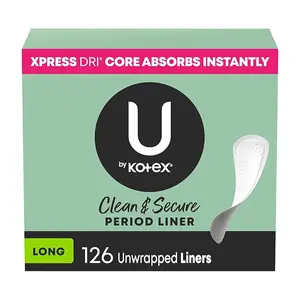 U by Kotex Panty Liners, Clean & Secure, Light Absorbency, Long Length, 126 Count (Packaging May Vary)