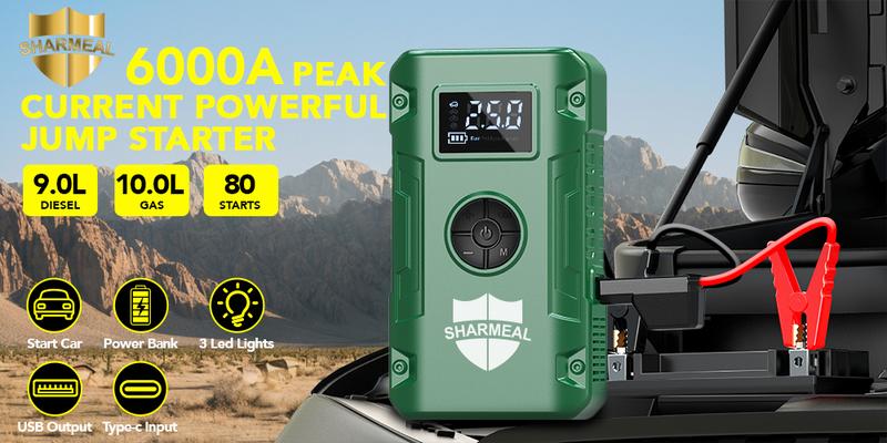 6000A Portable Car Jump Starter with Air Compressor 12VBattery Jump Starter Booster for 10 Gas and up to 9.0LDiesel Vehicles