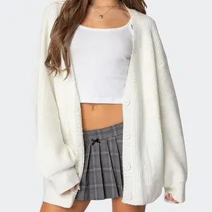 2026 Hot Selling European and American Style Solid Color Casual Single-Breasted Simple Loose Knit Cardigan