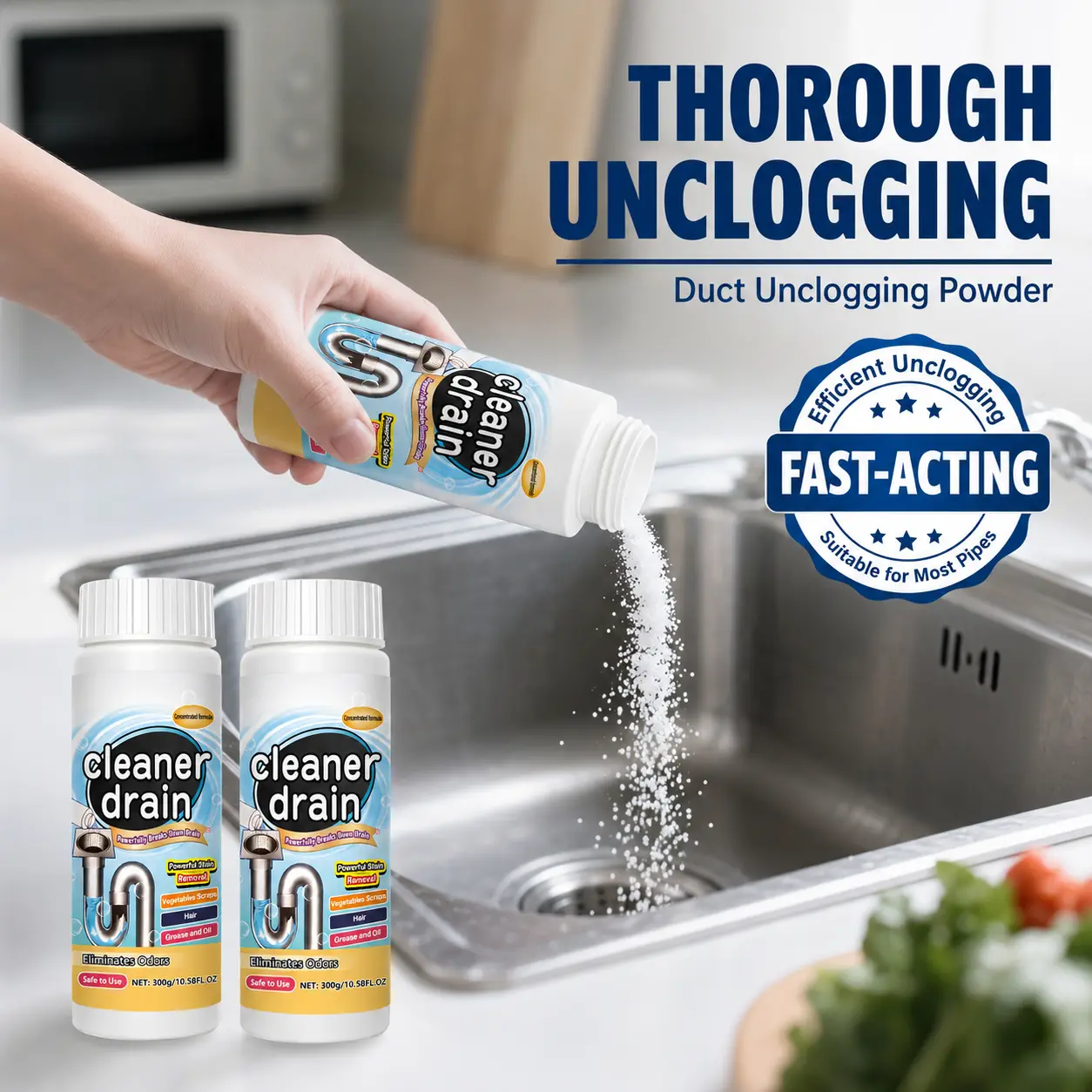 10.58FL.OZ Quick-Acting Drain Cleaner & Clog Remover, No Surfactants, for Toilets, Sinks, Tubs, Shower Drains, Kitchen Pipes, Bathroom & Kitchen Maintenance, Sink Clog Remover, Tub Drain Cleaner, Home Maintenance
