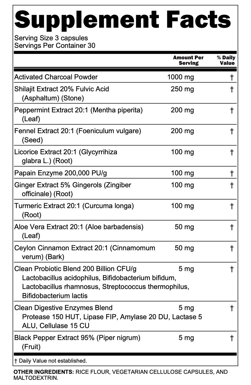 Clean Nutra Activated Charcoal Probiotics & Digestive Enzymes with Shilajit, Ginger, Papain, Aloe, Fennel & More for Digestive Health Supplement Capsules – CharcoBiotic