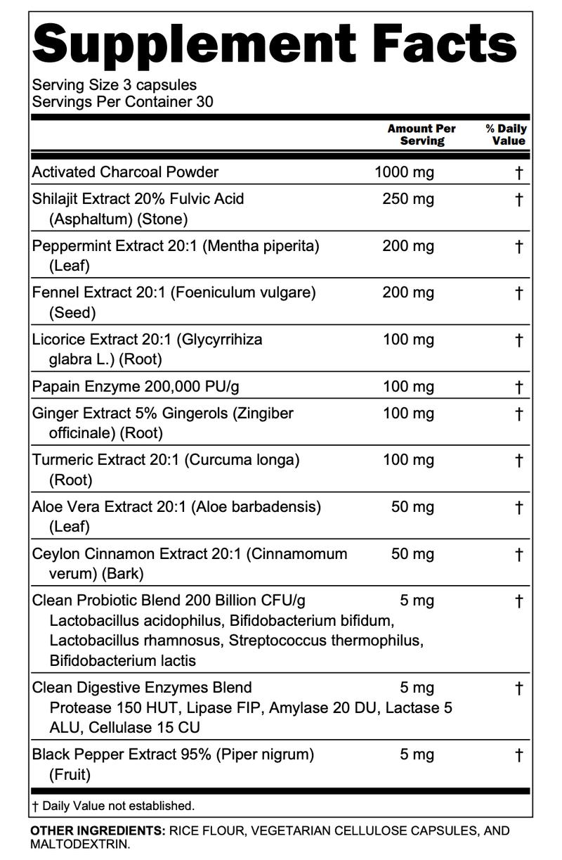 Clean Nutra Activated Charcoal Probiotics & Digestive Enzymes with Shilajit, Ginger, Papain, Aloe, Fennel & More for Digestive Health Supplement Capsules – CharcoBiotic